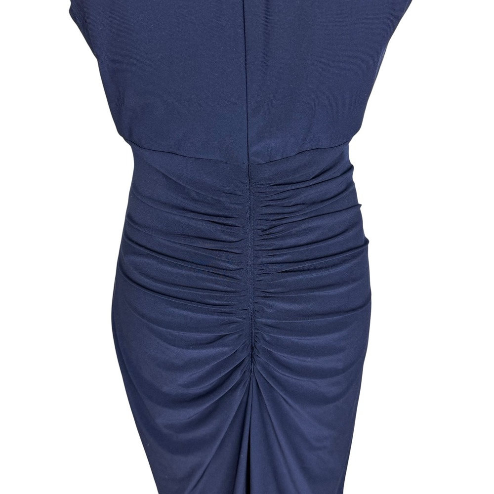 X by Xscape Navy Blue Ruched V-Neck Sheath Cocktail Dress Womens Size 12 - Picture 4 of 8